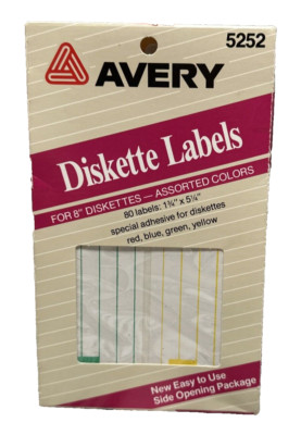 Avery 8  Diskette Labels 5252 80 Labels Vintage 1988 Multiple Colors SEALED NOS