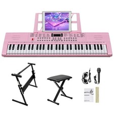 GEP-110 61 Key Keyboard with Piano Stand Piano Bench Built In Speakers Headph...