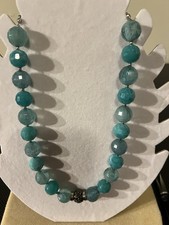 Amazonite Necklace Blue Green Graduated Beads. Central Dark Stone 16 “