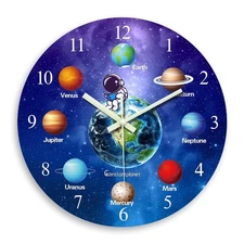 Planets Glow in the Dark Wall Clock 14" Silent Non Ticking Battery Operated