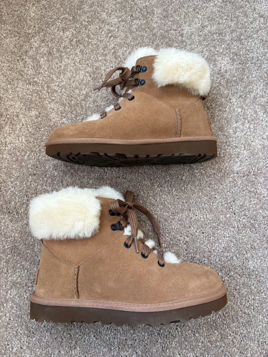 UGG Chestnut Suede Shearling-Lined Bootie UGG Classic Mini II Genuine Shearling Lined Boot (Women  main image 3