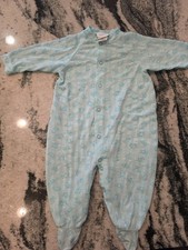 Vtg Carter's Pointelle Footed Sleeper Blue Teddy Bear Snaps Pajamas 6-9 Months