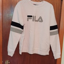 FILA Colorblock Logo Crew Neck Pullover Sweatshirt White/Black/Gray Men's XL