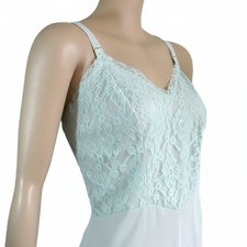 1960s Green Nylon Full Slip, Lace Cami-slip Made in USA