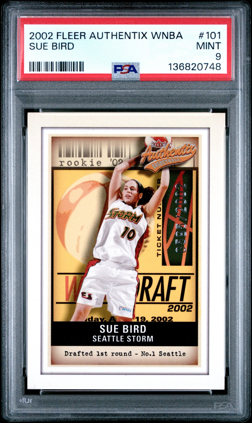 2002 FLEER AUTHENTIX WNBA #101 SUE BIRD ROOKIE RC 595/2002 PSA 9