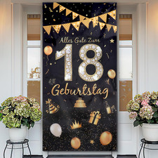 Geburtstagsbanner 18 Jahre, 18. Geburtstag Hintergrund 185 × 90 cm, Schwarz Gold