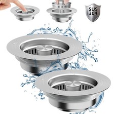 Kitchen Sink Drain Strainer - 2-Pack Stainless Steel Sink Stopper 3-in-1 Pop-...