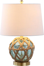 Coastal 21.5" Aqua Glass Nautical Table Lamp with White Linen Shade  LED Bulb