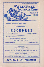 Millwall v Rochdale programme, 1961-62