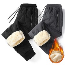 Men Fleece Lined Waterproof Thermal Trousers Athletic Joggers Warm Winter Pants