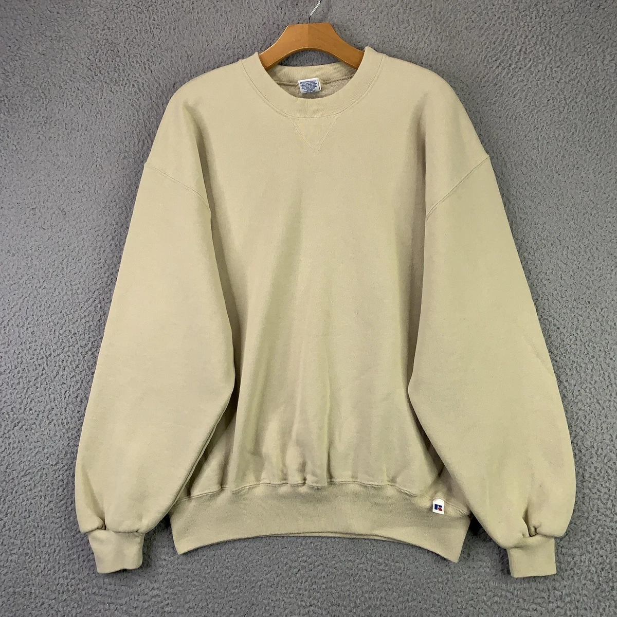 Sweat-shirt Vintage Russel Athletic Années 90 - Blanc Col Rond - Taille L Homme - Made In USA