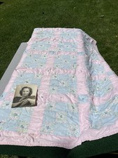 Vtg Quilt Alternating Pink Blue Floral Patchwork Sq 85 x 62 Provenance Estate
