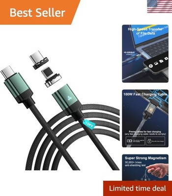 Ultra-Fast 100W USB C Magnetic Charger with LED Indicator & Nylon Braided Design