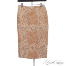 LNWOT Valentino Made in Italy Gold Champagne Silk Blend Damask Cloque Skirt 2
