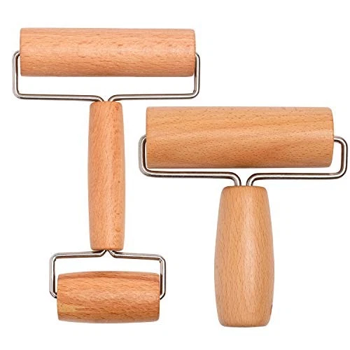 Whaline Wood Pastry Pizza Roller 2 Pieces Non Stick Wooden Rolling Pin for Home,