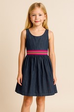 Ralph Lauren Girls Denim Dress Dark Wash Stripe Waist Size 6X 100 Cotton