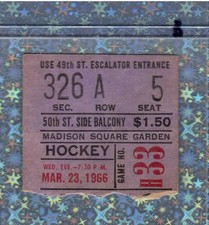 Gordie Howe G#624-A Ticket Stub 3-23-1966 Bob Wall 1st NHL Goal Hank Bassen WIN