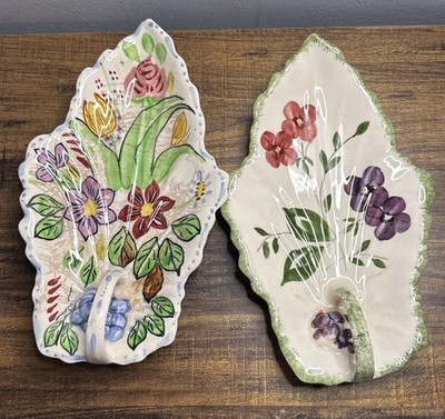 Lot Of 2 VTG Blue Ridge Southern China Leaf Shaped Celery Dish Made In USA