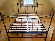 Black Metal Double Bed Frame with Wooden Slats & Underbed Storage, Modern