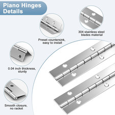 2 Pcs Piano Hinge, 12 Inch Stainless Steel Hinges with 24 Screws