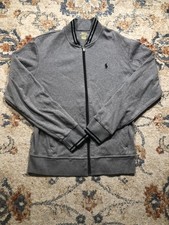 Polo Ralph Lauren Jacket Mens Medium Gray Full Zip Bomber Track Sweatshirt Logo