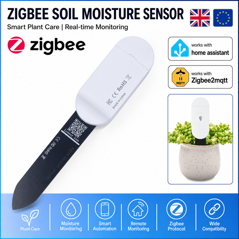 Zigbee Soil Moisture Sensor Temperature Humidity Monitor for Garden