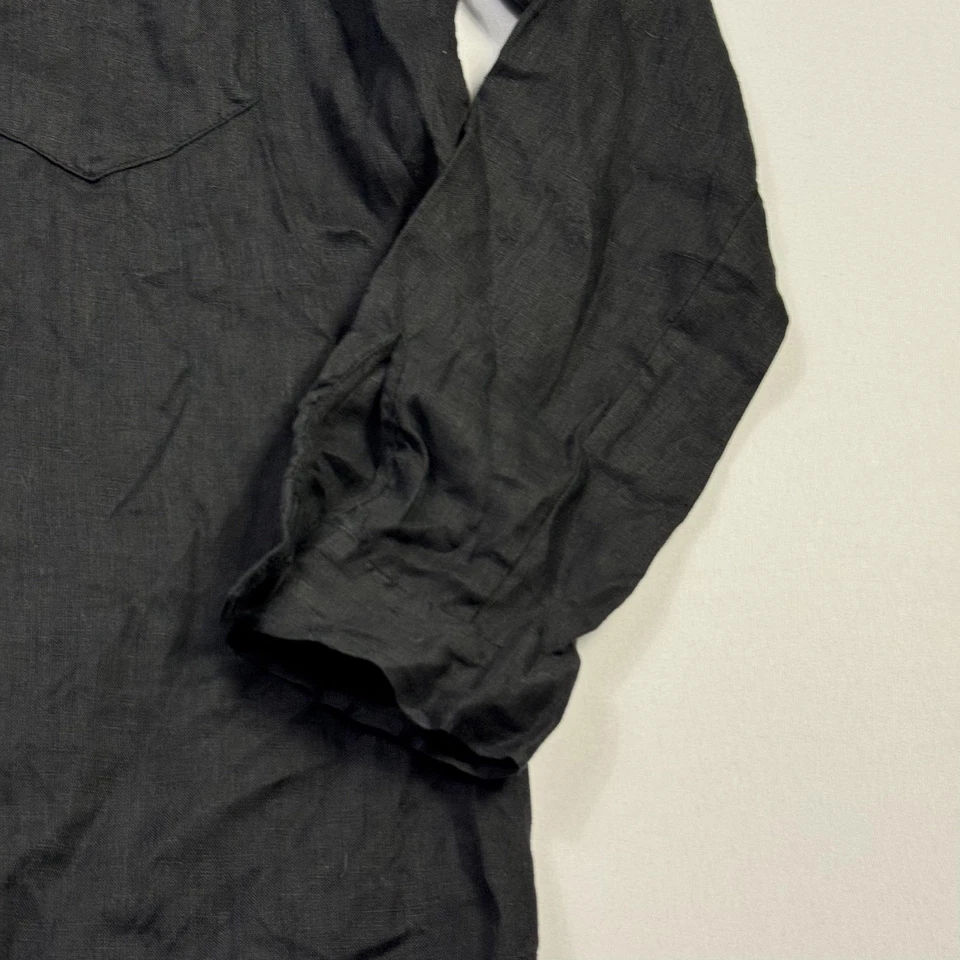 Saks Fifth Avenue Shirt Mens Medium Black Linen Popover Tunic Long Sleeve - Image 3 of 4