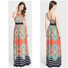 Eliza J Print Crêpe de Chine Halter Maxi Dress Size 8 NWOT