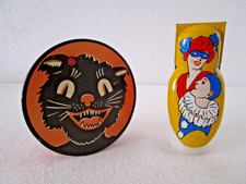 KIRCHHOF Tin Litho Lot - Spooky Black Cat Halloween Noisemaker  Tin Clicker