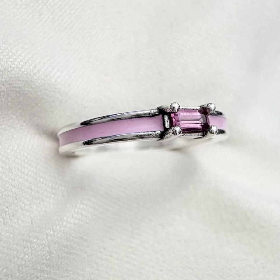 Anillo apilador James Avery esmalte rosa y piedras preciosas de plata de ley talla 5,5 Foto 2 de 4