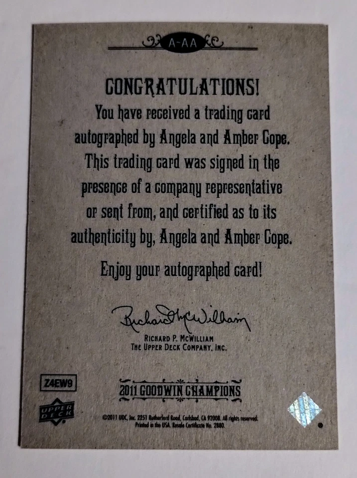 2011 Goodwin Champions By Upper Deck Angela And Amber Cope Autograph Card - Image 2 of 2