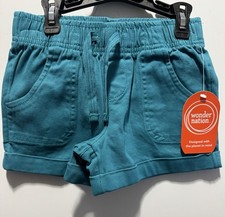 Wonder Nation Girls Pull-On Shorts sz XS 4-5 Elastic Waist Drawstring New Teal