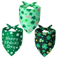 St. Patrick's Day Dog Bandanas 3PCS, 6 Pattern Green Scarf for Boy Large ST-26