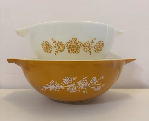 Pyrex Butterfly Gold 2 Cinderella Mixing Bowl 443 and 444! Used.