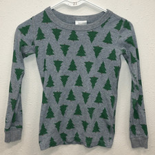 Hanna Andersson Gray  Green Christmas Tree Pattern Kids Pajama Shirt Sz 8/130cm