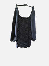 Black short dress by Prettylittlething ruched bodycon long sleeve off shoulder