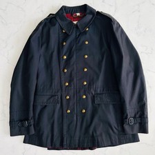 Burberry XL Long Napoleon Coat Black Double-Breasted Gold Logo Buttons Used