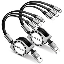 Multi Charging Cable 3A, 2Pack 4ft Retractable Multi Charging Cord 3 in 1