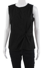 Halogen Women Black Sleeveless Round Neck Zip...