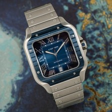 Cartier Santos de Cartier Large Blue Dial Box & Papers + Rubber Strap - WSSA0048