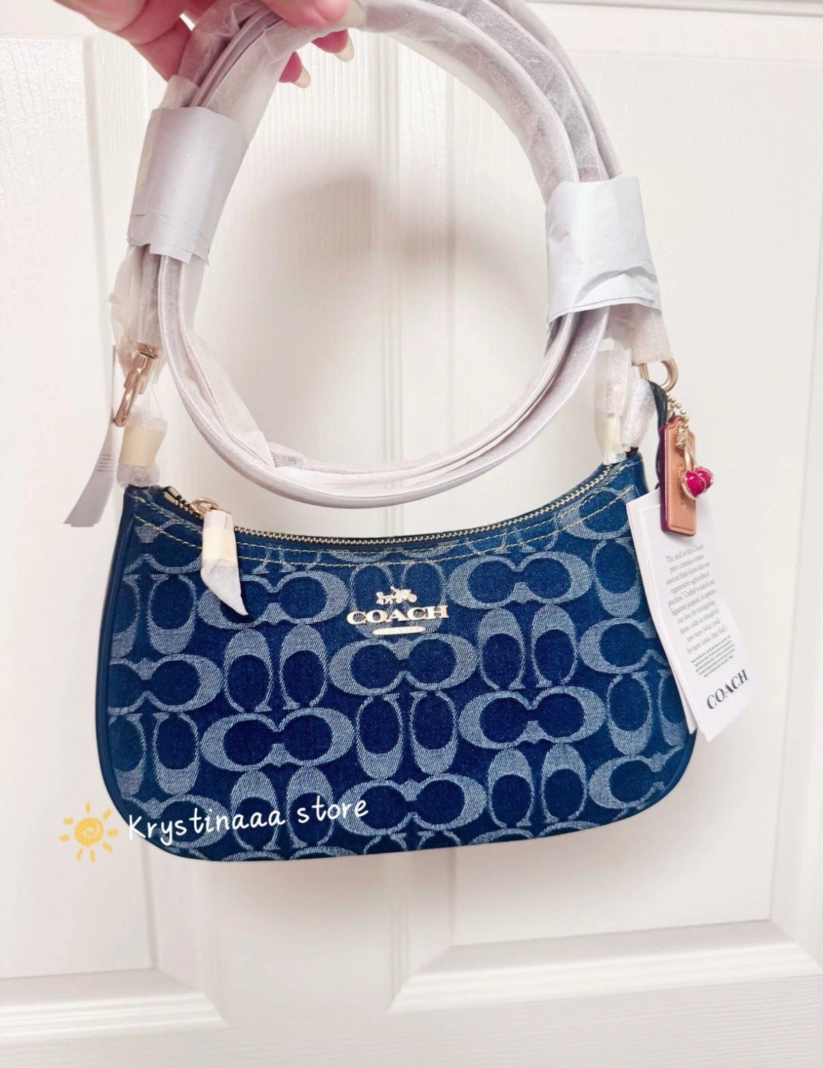NWT Coach Teri Shoulder Bag In Signature Denim With Cherry Charm CAF82