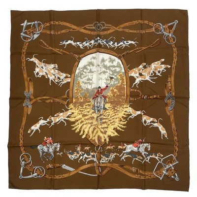 HERMS Silk Scarf Carré 90 LE BIEN ALLER Brown shawl woman stylish from japan