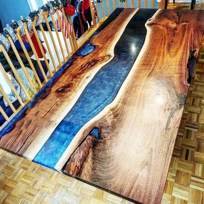 Artisan Wooden Dining Table Top Translucent Resin- Luxury Contemporary