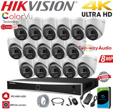 8MP HIKVISION 4K CCTV PoE System ColorVu Night Vision 2-Way Audio IP Camera Kit