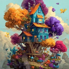 Diamond Art Kits for Adults Fantasy Tree House 5D DIY Round Full Drill Diamond P
