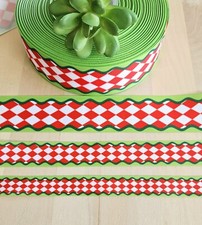 3/8, 5/8, 7/8  1.5 Inch 1 YD Argyle Christmas Print Grosgrain Ribbon Grinch