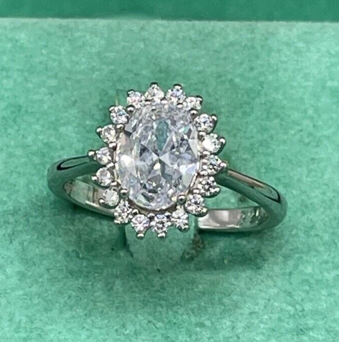 Anello femminile brillanti argento 925 e pietre zirconi naturali ovali,misura 10 - Immagine 2 di 4