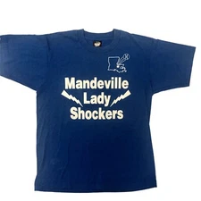 Vtg 80's Screen Stars USA Mandeville LADY SHOCKERS Blue 50/50 T Shirt L