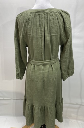 Lucky Brand Womens Sz XS Sage Green V Neck Belted Ruffle Hem Crinkle Midi Dress - Picture 6 of 12