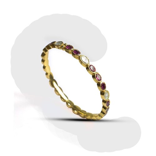 Dainty Ruby & Polki Gemstone Handmade Wedding Engagement Gold Bangle Bracelet - Picture 6 of 16